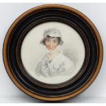 ES 1820, Miniature ,Tondo , Pencil and Watercolour, Portrait of young lady,