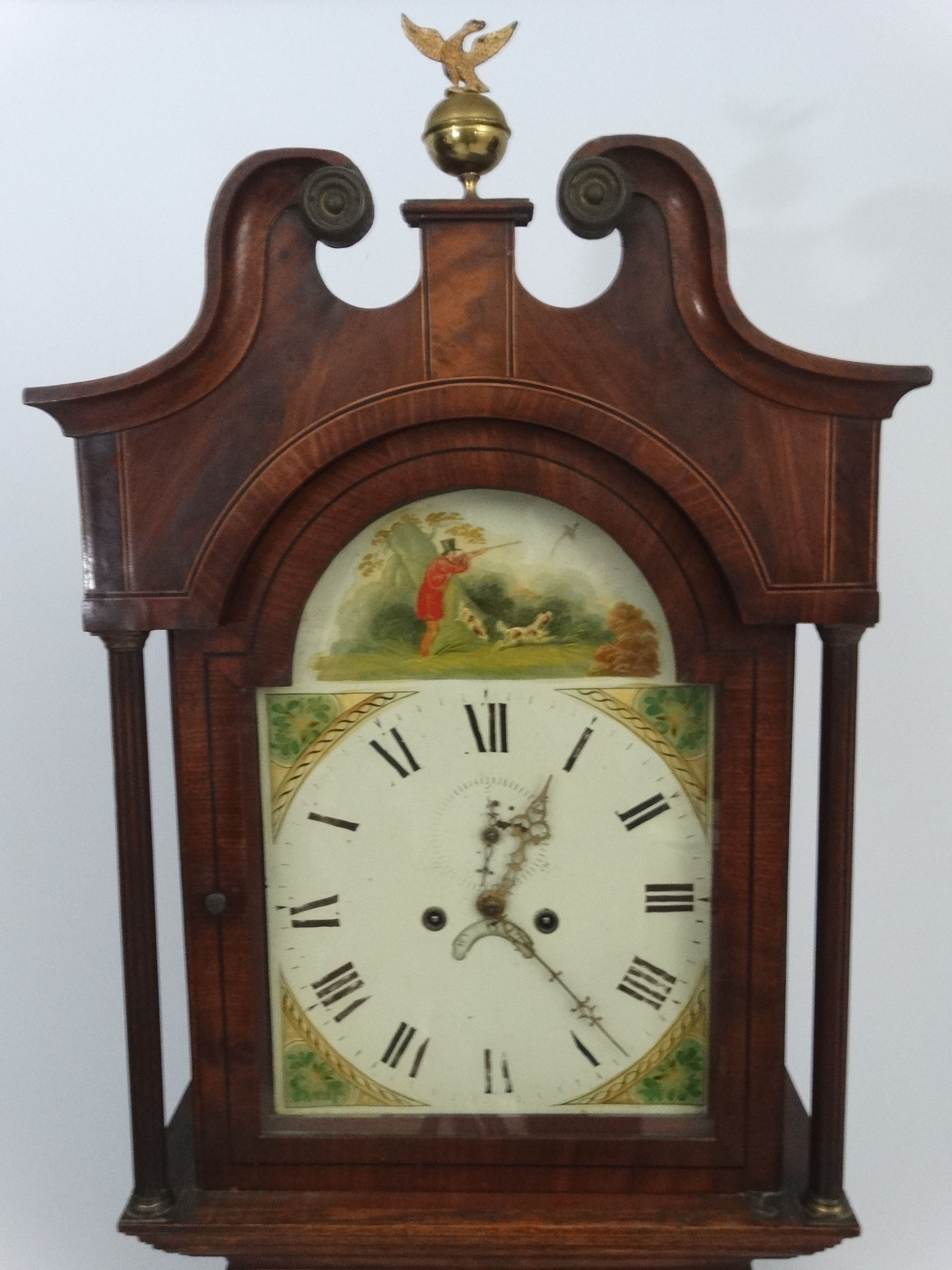 19thC longcase : a Grandfather Clock having a 13" break arch painted dial ( with figure shooting in - Image 5 of 11