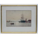John C King XIX-XX, Watercolour, Harbour with shipping, Signed lower right.