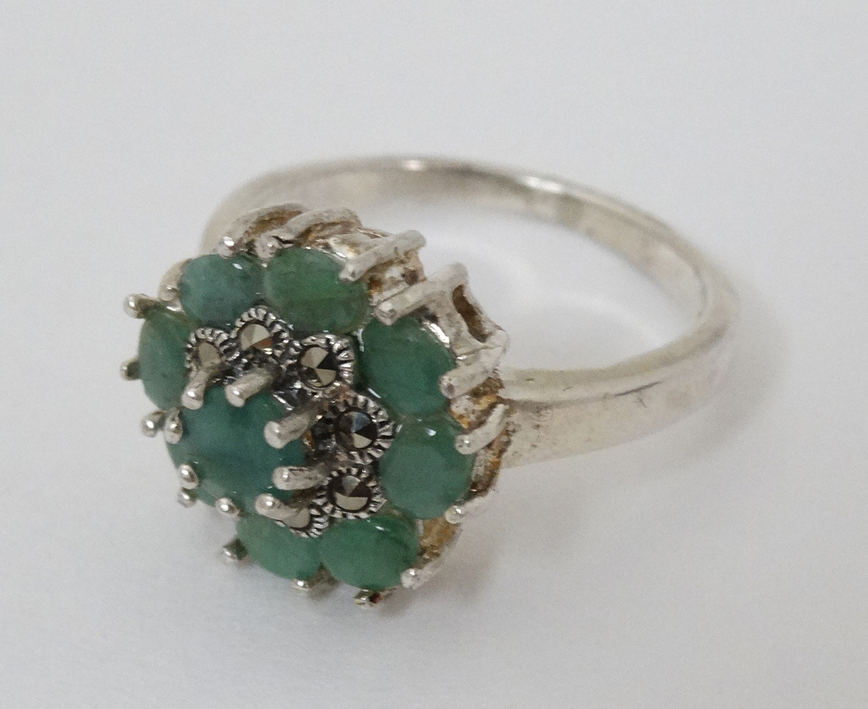 A silver ring set with green stones and marcasites CONDITION: Please Note - we do - Image 5 of 5