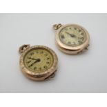 Two early gold plate fob watch/ wristwatch conversions : ' H & E Rossel ' circa 1910 ,