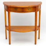 Mid Century : A serpentine fronted Harrods Yew wood console table with two draws and shaped under