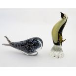 Studio Art Glass : a stylised glass figure of a whale together with a penguin in the Murano glass