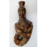 19thC Mermaid Gin Flask : a treacle glazed mermaid spirit flask, the loop forming a handle ,