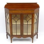 An Edwardian mahogany display case with mahogany and satinwood cross banding,