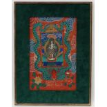 Oriental Gouache, Vignette of Diety within a border depicting underworld figure and two snakes etc.