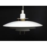Vintage Retro : A Danish Pendant Rise and Fall ceiling light having white livery ,