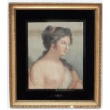 Regency Mezzotint, ' Diana ' the huntress , Verre eglomise mount and glass with title under,