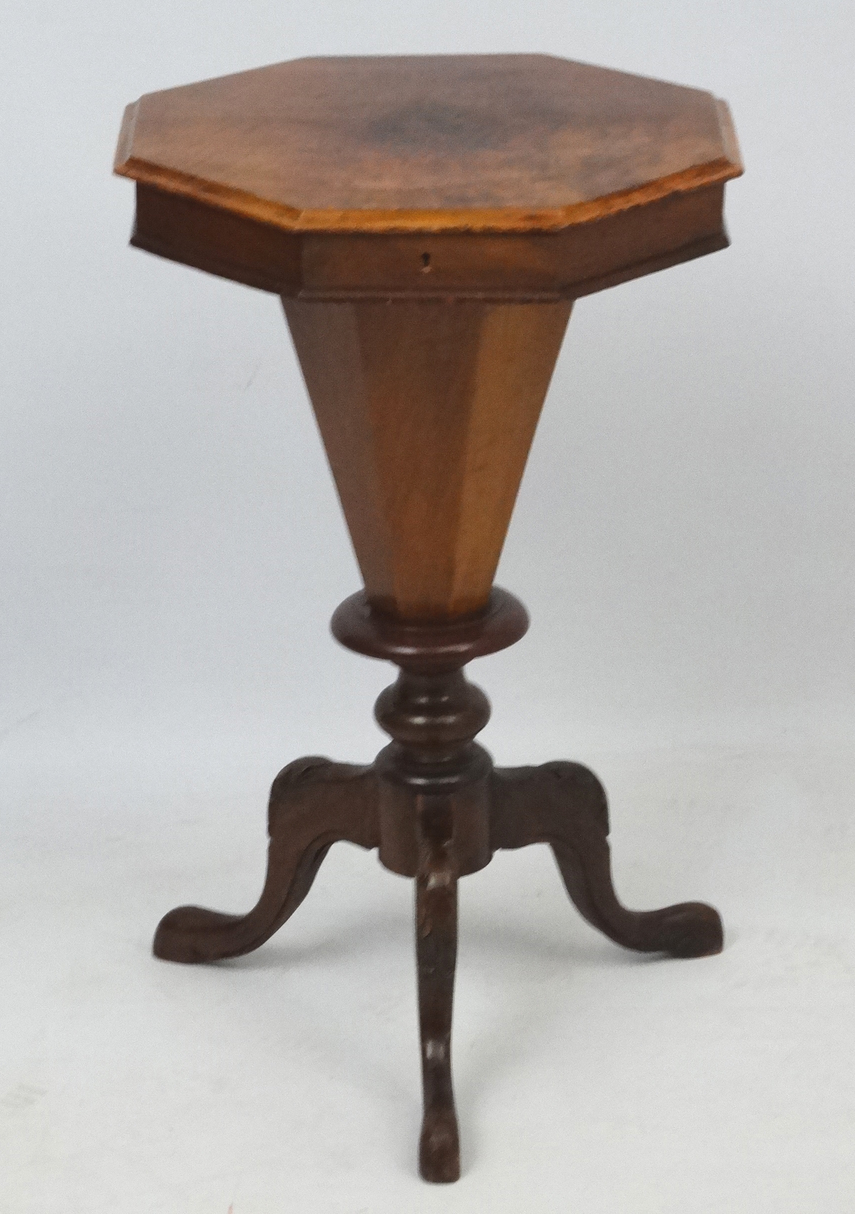 A Victorian walnut sewing table with octagonal top, - Image 3 of 5