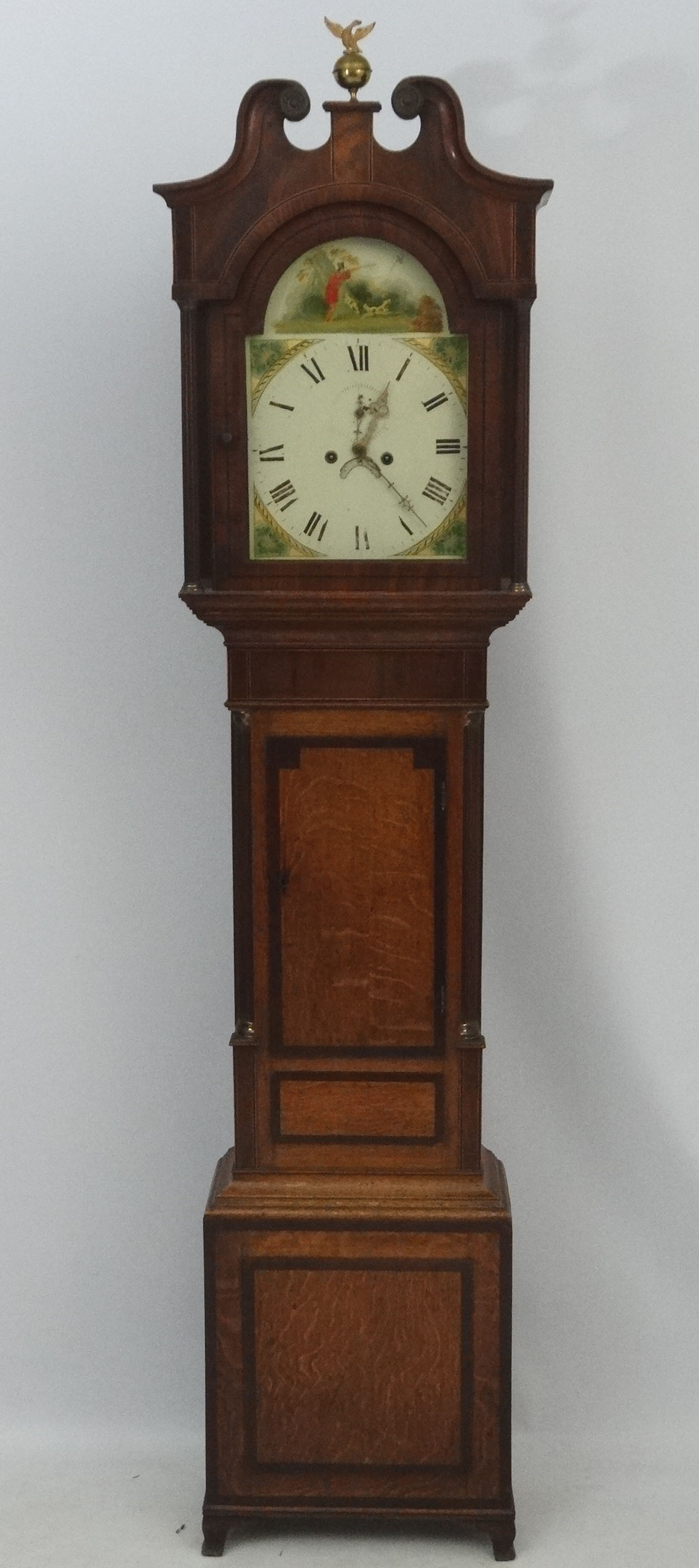 19thC longcase : a Grandfather Clock having a 13" break arch painted dial ( with figure shooting in - Image 4 of 11