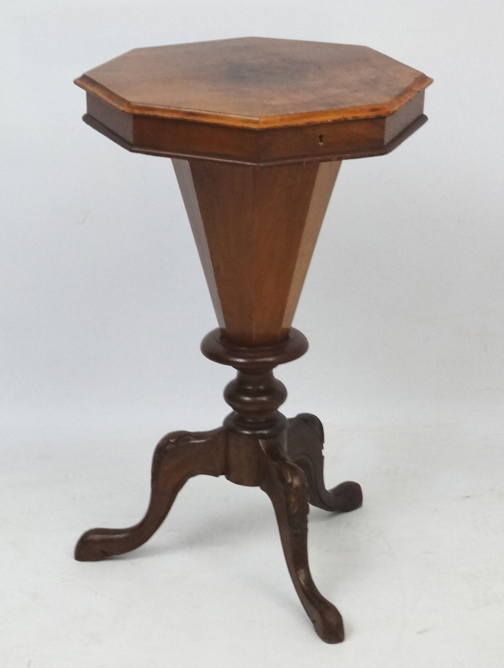 A Victorian walnut sewing table with octagonal top, - Image 4 of 5