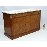 A Continental late 19thC burrwood marble topped side cabinet with ormolu mounts 58" wide x 21 3/4"