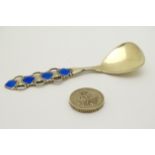 Scandinavian Silver : A silver gilt spoon with blue guilloché enamel decoration to handle marked