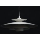 Vintage Retro : A Danish pendant light , with white livery in the PH style , 18 1/2" diameter.