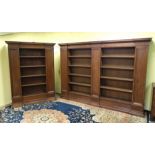Two c.1900 German open front bookcases , oak, with mahogany lined interiors.