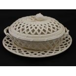 A late 20thC Leedsware Classical Creamware pierced chestnut basket and stand ,