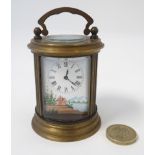 Miniature circular carriage clock ( timepiece ) : a 21st Century 3 bevelled glass and 2 hand