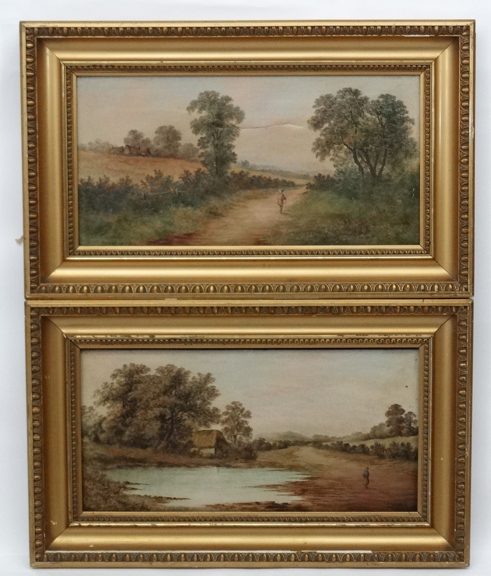 Goodwin XIX-XX, Oil on canvas - a pair, Figure walking past a pond & figure on a country path,