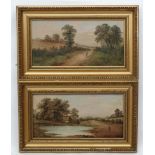 Goodwin XIX-XX, Oil on canvas - a pair, Figure walking past a pond & figure on a country path,