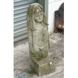 A mid 20 thC carved stone figure of a girl with long hair on squared base ,