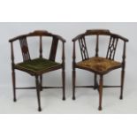A pair of late Victorian beach and mahogany shaped corner chairs 29" high CONDITION: