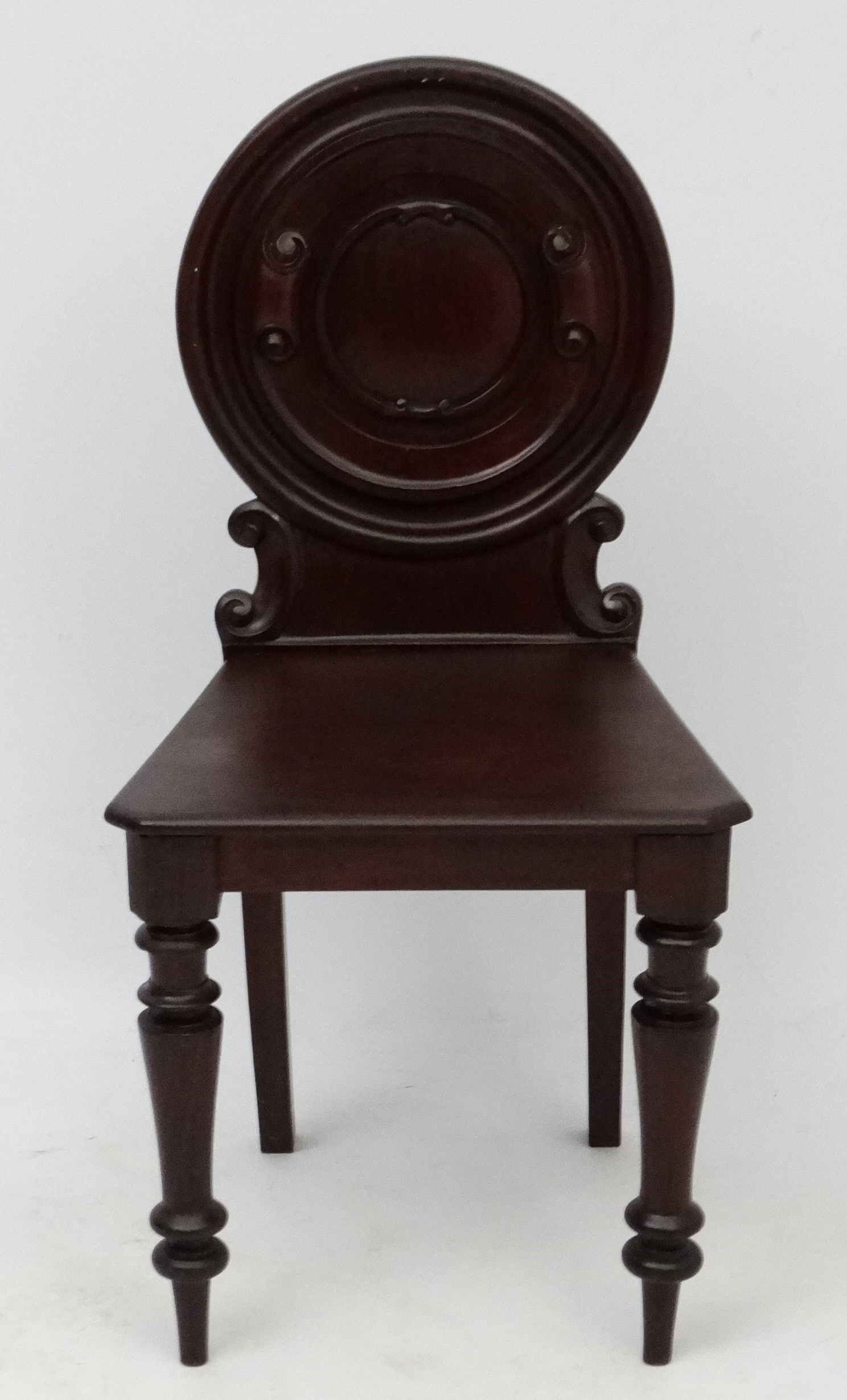 A Victorian plum coloured mahogany hall chair 33 1/2" high CONDITION: Please Note - - Image 4 of 5