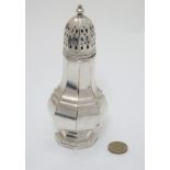 A silver plated sugar caster of octagonal baluster form 6 1/4" high CONDITION: