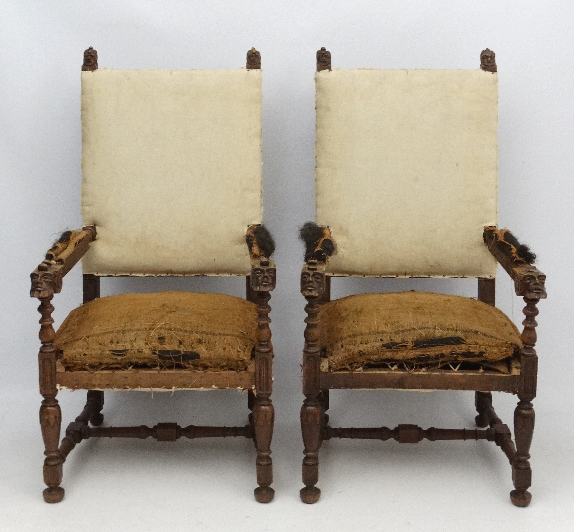 A pair of late 19thC Continental carved oak over sized open arm elbow chairs 49" high - Image 2 of 7