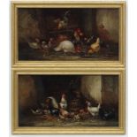 Claude Guilleminet (1821-1860) French , Oil on mahogany fielded panel , Country house Fowl ,