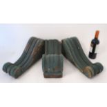 Salvage , Architectural and Garden : a collection of 3 19thCpainted carved wooden Corbels ,