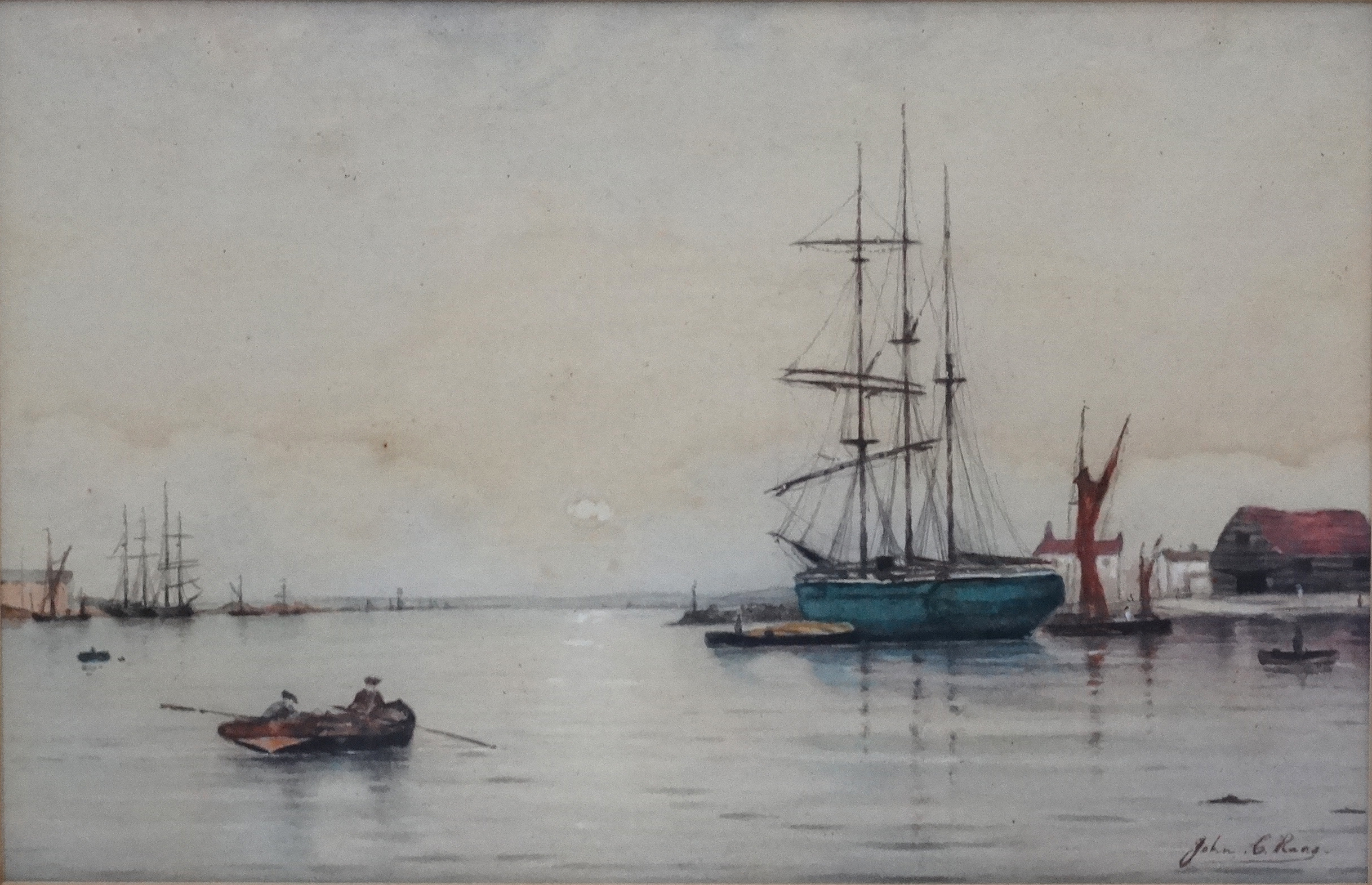 John C King XIX-XX, Watercolour, Harbour with shipping, Signed lower right. - Image 3 of 4