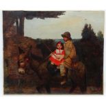 Indistinctly Signed XIX, Oil on canvas, Boy and young girl riding a donkey, Signed lower right.