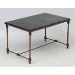 Mid Century : a marble topped and brass low occasional table with dark green flecked marble on a