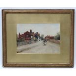 A Rivers XIX, Watercolour, Village street with woman walking, Signed lower left.