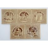 A set of 5 c1880 Mintons 'Shakespeare' tiles designed by J Moyr Smith ,