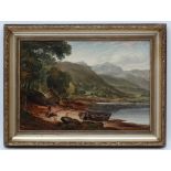 Attrib Samuel Henry Baker ( 1824-1909), Oil on fielded panel, A Welsh lakeland view.