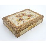 Kashmir : An Indian decorated four sectional wooden card box with gilt an polychrome decoration 9