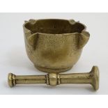 Mortar and Pestle : an unusual 19th/20thC bronze mortar and pestle ,