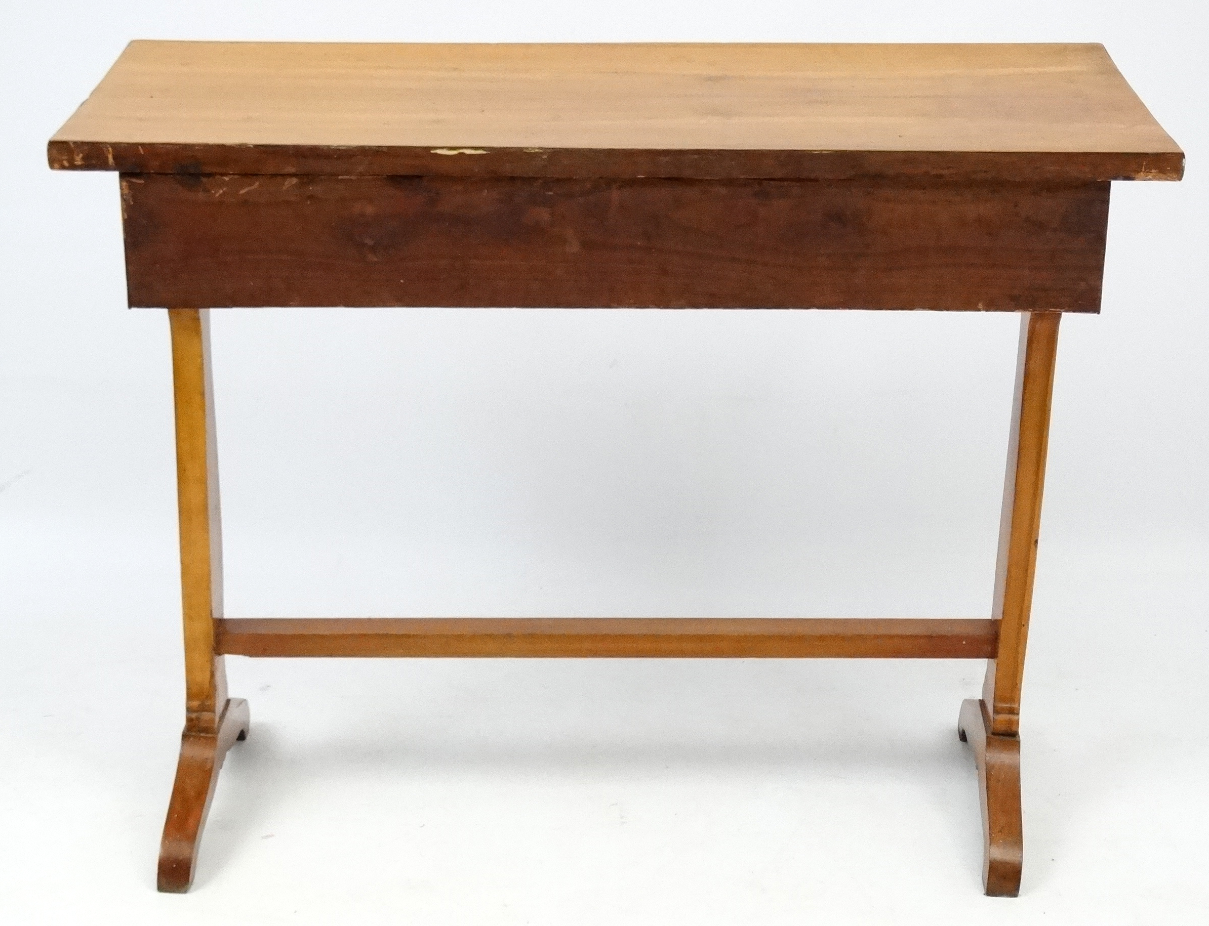 A c.1900 Cherry wood side table with ebony line inlay and frieze drawer. - Image 2 of 6