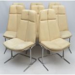 Vintage Retro : Pieff Eleganza 1970's Cream Faux Leather high back dining chairs ,