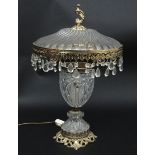 A mid - late 20thC glass and ormolu table lamp with glass lustre edge.