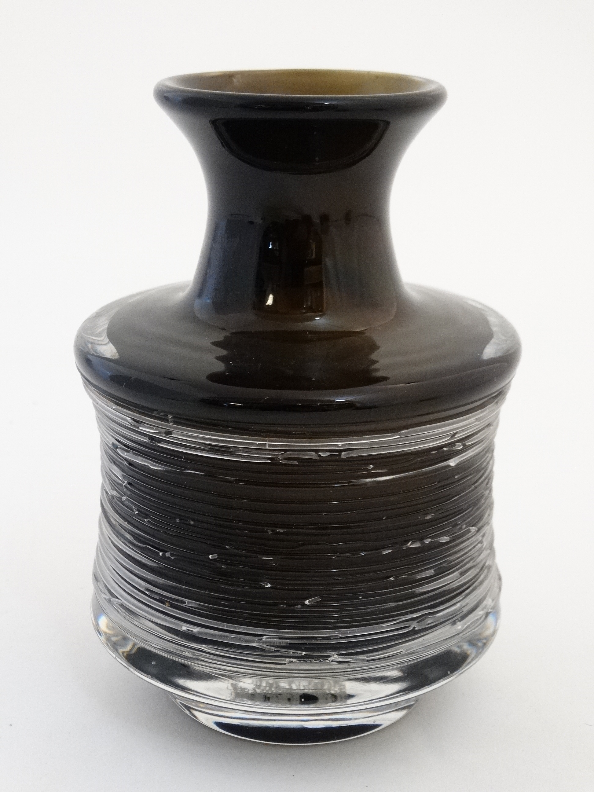 Scandinavian Art Glass : A vintage Swedish art glass threaded 'Spun' bottle vase designed by Bengt