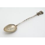 A silver souvenir spoon engraved ' Liverpool ' to bowl, the handle surmounted by a Liver Bird.