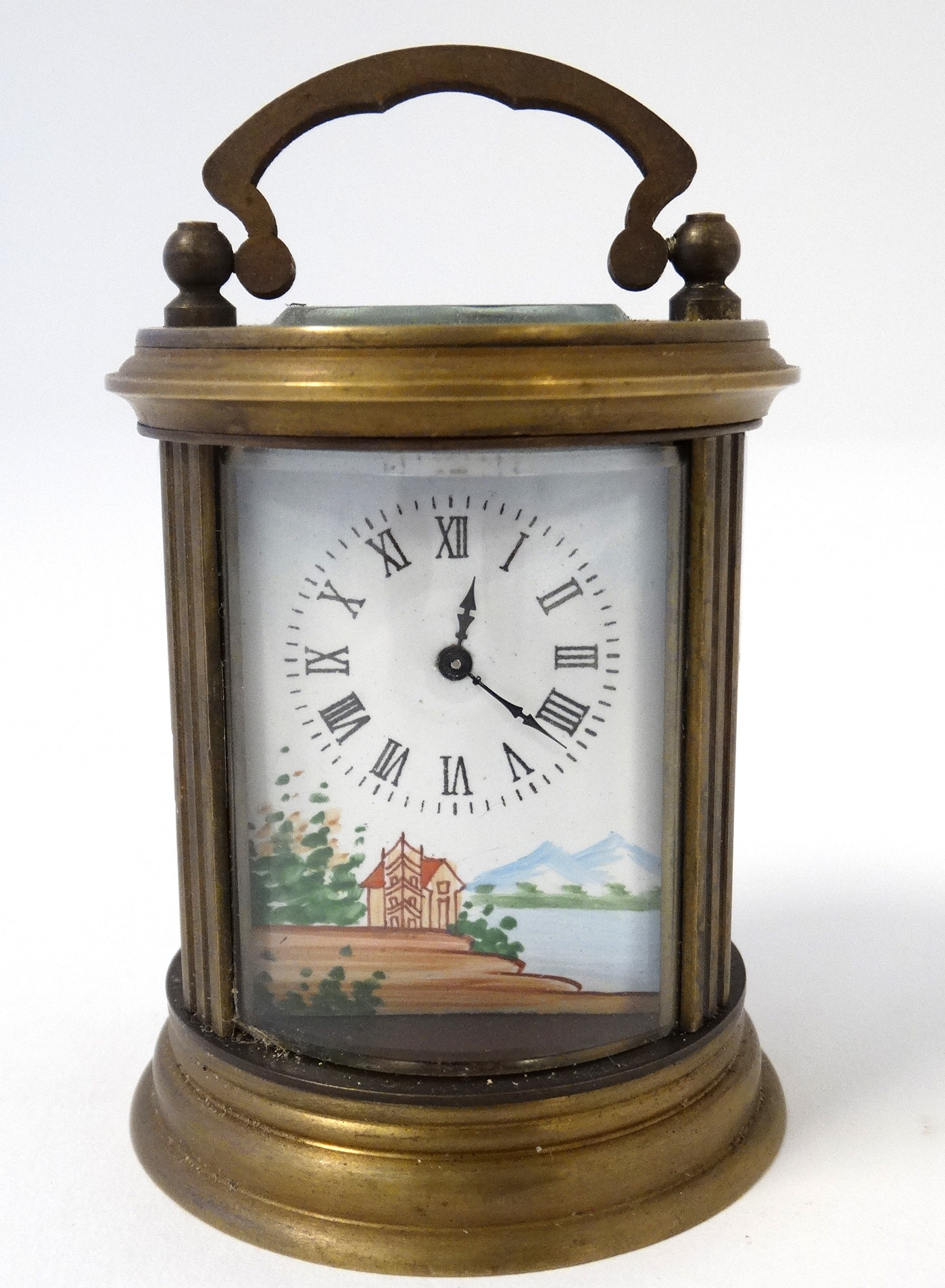 Miniature circular carriage clock ( timepiece ) : a 21st Century 3 bevelled glass and 2 hand - Image 3 of 9