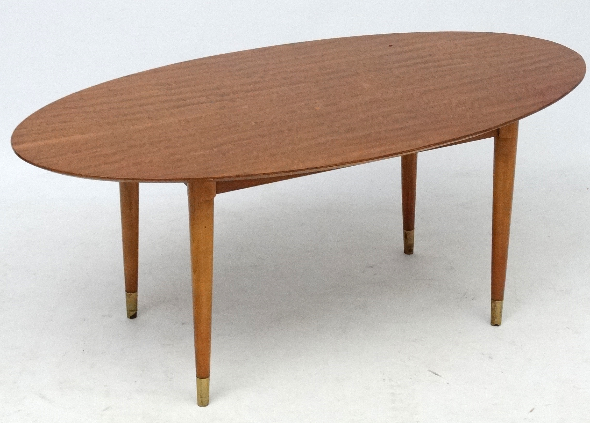 Vintage Retro / Art Deco : a 1950's oval Tiger Maple Occasional / Coffee table on four turned