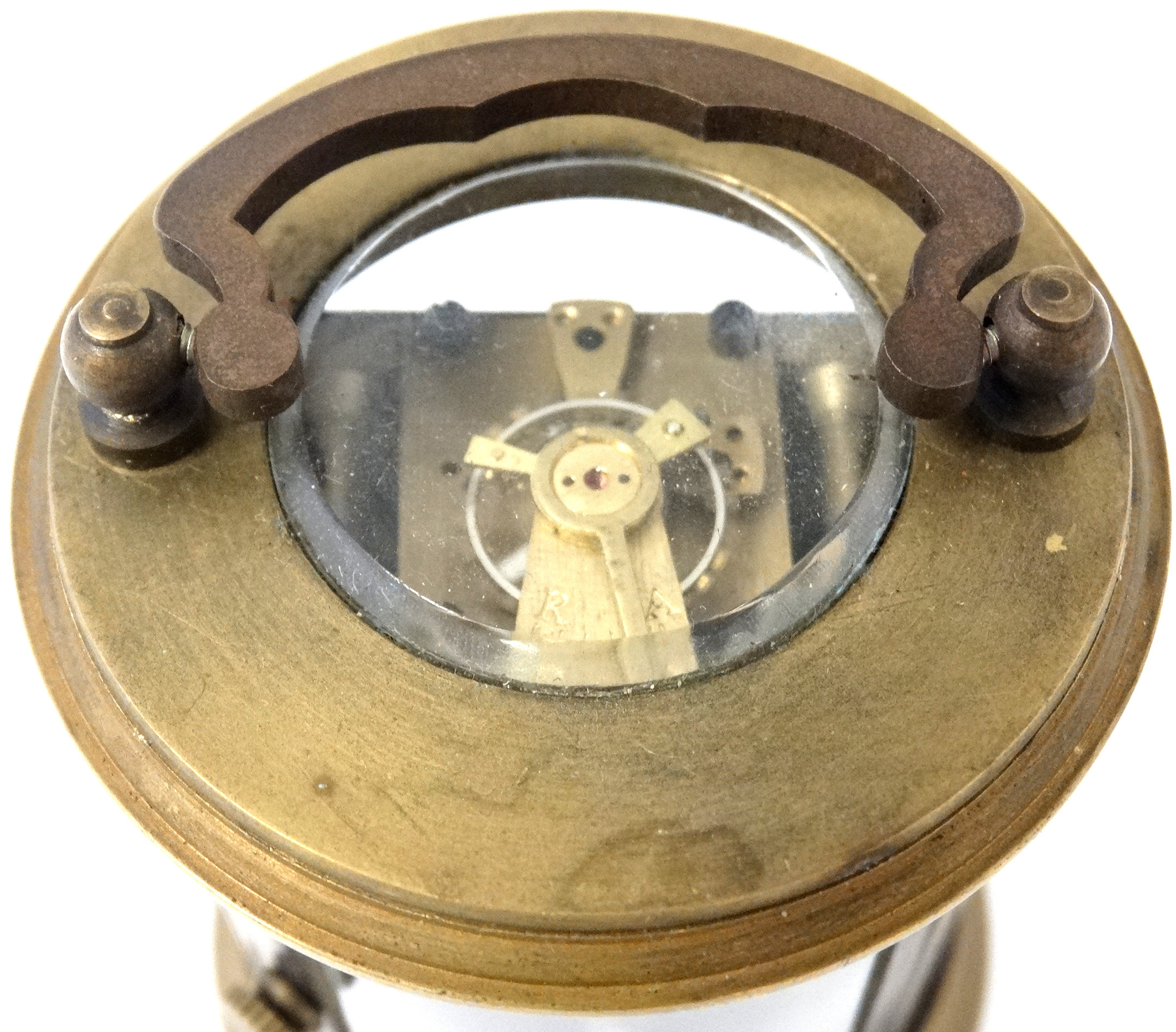 Miniature circular carriage clock ( timepiece ) : a 21st Century 3 bevelled glass and 2 hand - Image 8 of 9