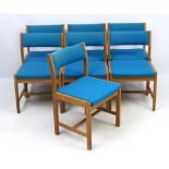 Vintage Retro : a set of 6 Borge Mogensen designed blonde oak chairs with sky blue woollen