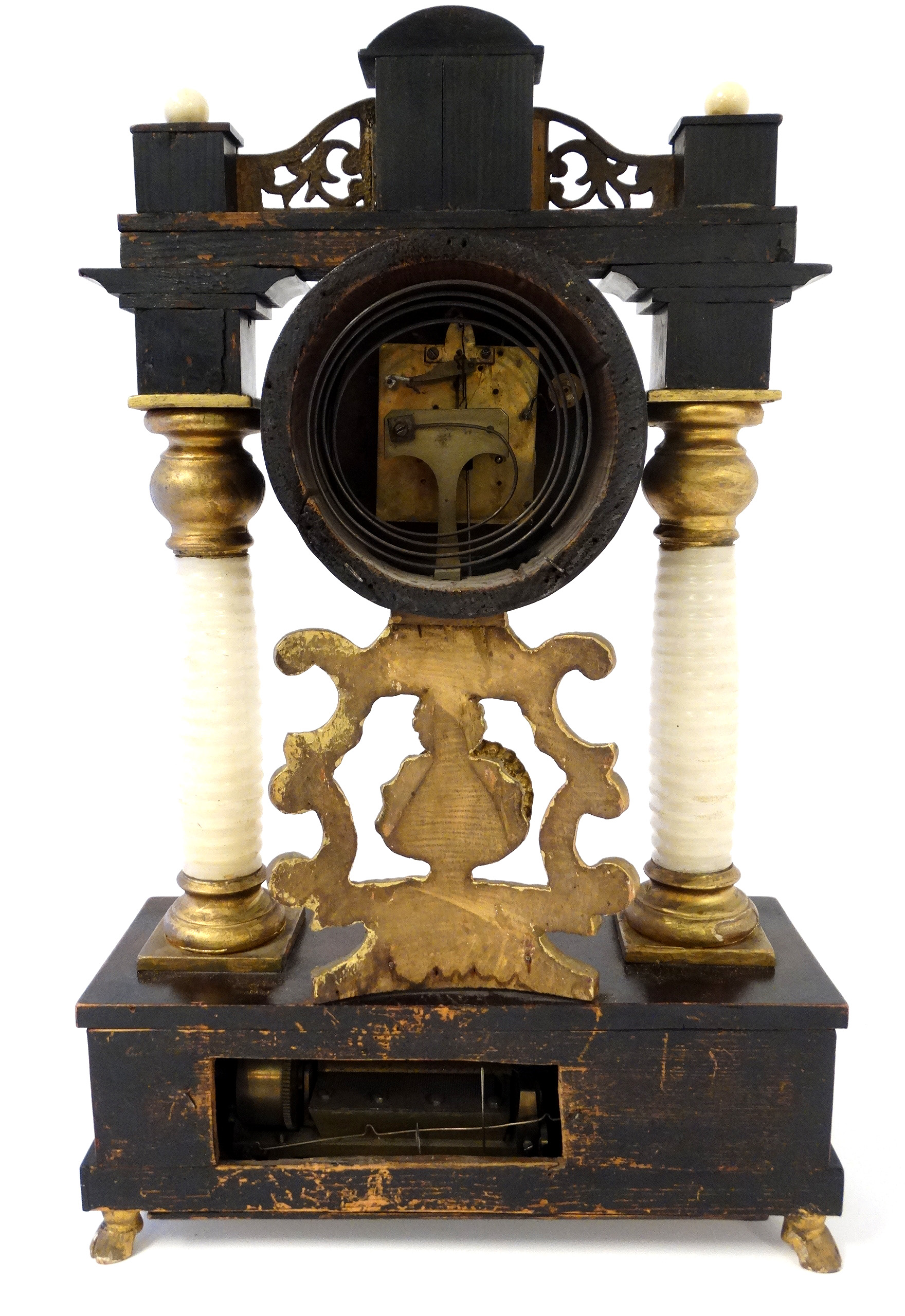 A Musical Movement Hungarian? Portico Clock : a clockwork key wind musical movement to base ( - Image 7 of 12