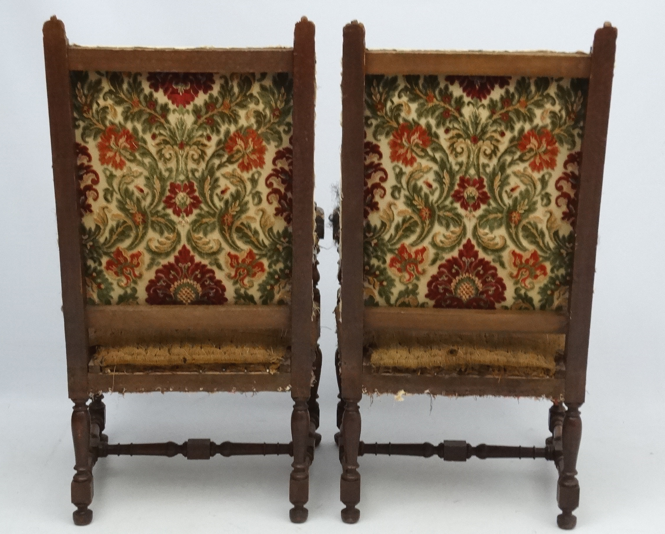 A pair of late 19thC Continental carved oak over sized open arm elbow chairs 49" high - Image 4 of 7