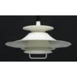 Vintage Retro : A Danish pendant Rise and Fall light , with 3 louvres and Shade , cream livery,